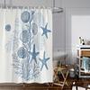 1 X Ocean Elements Starfish and Shell Print Shower Curtain - Blue and White Nautical Design, Polyester, with Hooks, for Bathroom