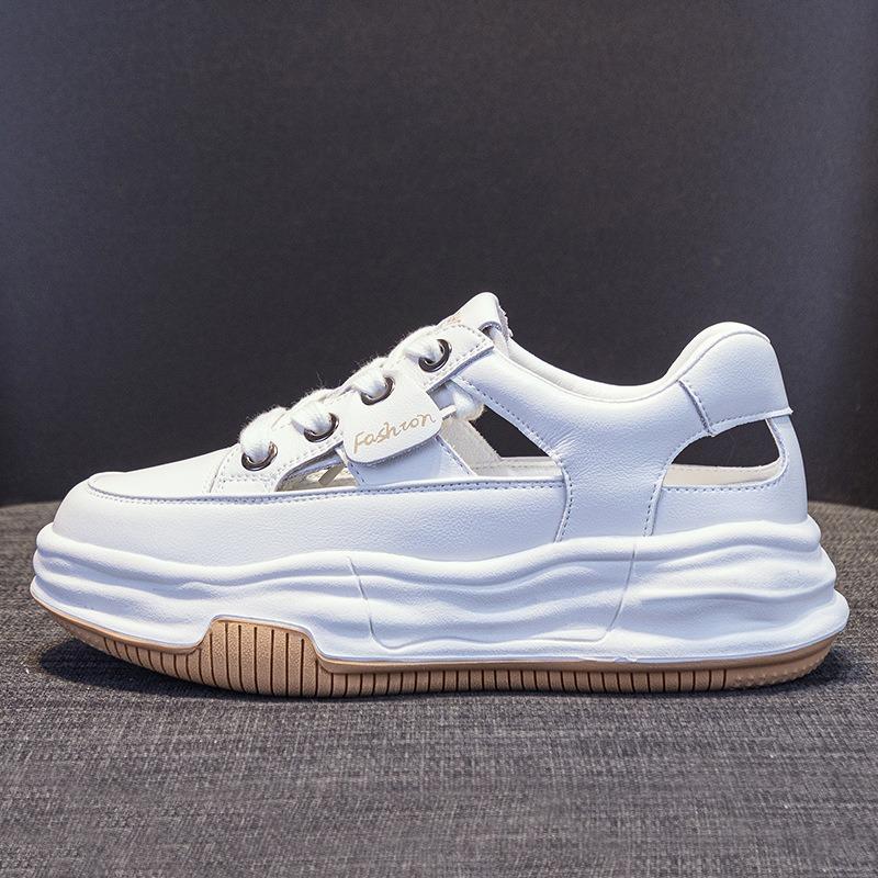 Туфли из натуральной кожи белого цвета, спортивная повседневная обувь, сандалии на толстой подошве