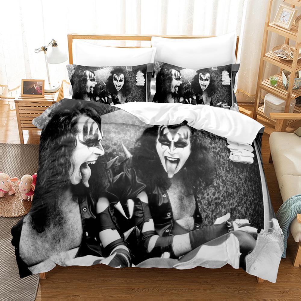 Постельное белье Kiss Rock Band Музыка 3D Пододеяльник Полиэстеровые наволочки Покрывало Мода Домашний декор Подарок Полуторный Кинг Квин Размер