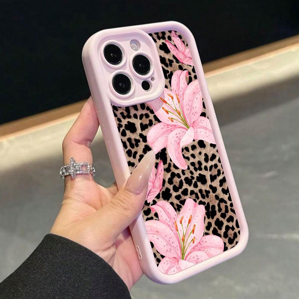 Чехол для телефона с принтом леопарда, цветком лилии и розовым бантом для iPhone 17 16 15 14 13 12 11 Pro Max XS X XR 7 8 Plus 16E 17 Air Cover