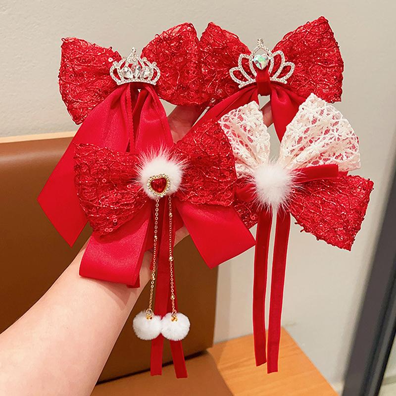 Милая красная лента-бантик для детей, заколка для волос Kawaii, годовая заколка для женщин и девочек, изысканные аксессуары для волос, подарки