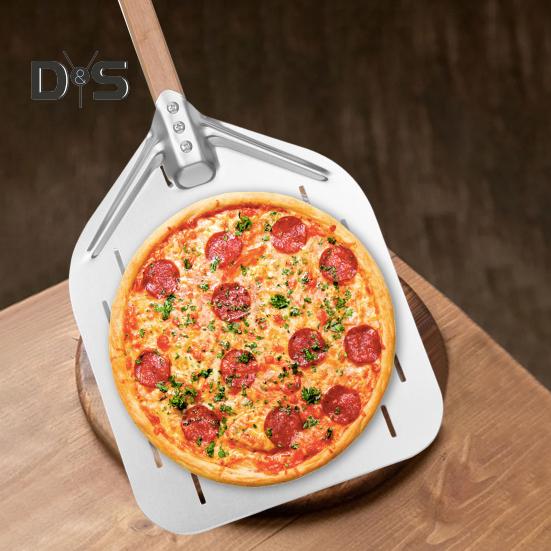 Полая лопатка для пиццы с длинной ручкой, большая поверхность, нержавеющая сталь, 12-дюймовая лопатка для пиццы с деревянной ручкой, устойчивая к высоким температурам пицца