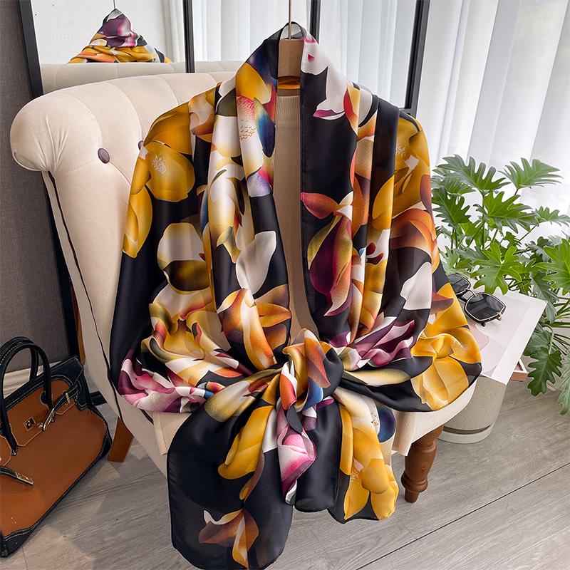 Autumn Scarf Women's Luxury Design Scarf Silk Smooth Scarf Soft Muslim Headband Shawl Beach 90x180cm