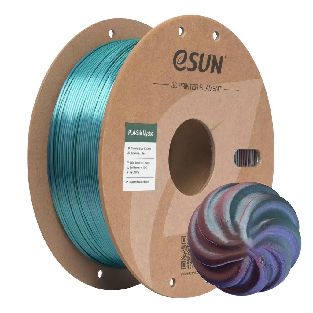 Filament для 3D-принтера ESUN PLA-Silk Mystic, 3 цвета, переплетенный градиент, 1,75 мм, пластиковый стержень, 1 кг, для FDM-печати, шелковистая блестящая текстура