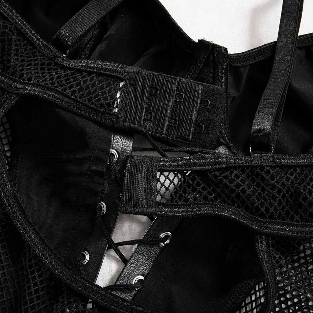 Сексуальный комбинезон из кожаной сетки с вышивкой Сексуальный