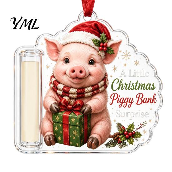 Money Clip for Christmas Tree Cash Gift Holder Ornament, Cute Dog Clear Acrylic Gift, Xmas Hanging Decoration Holiday Party Supplies Favors