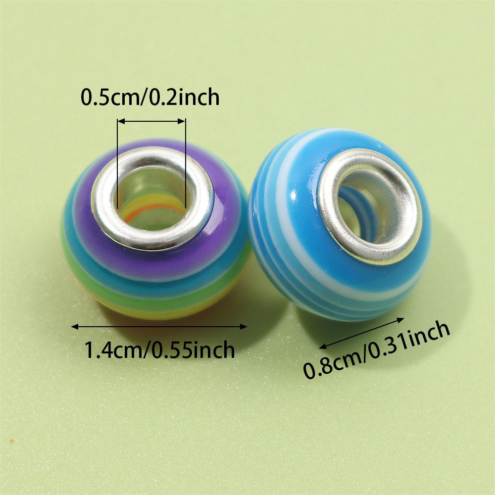 30/50/100 шт. Радужные полосатые европейские бусины с большим отверстием, цветные смоляные свободные бусины, используются для изготовления браслетов и ювелирных изделий своими руками