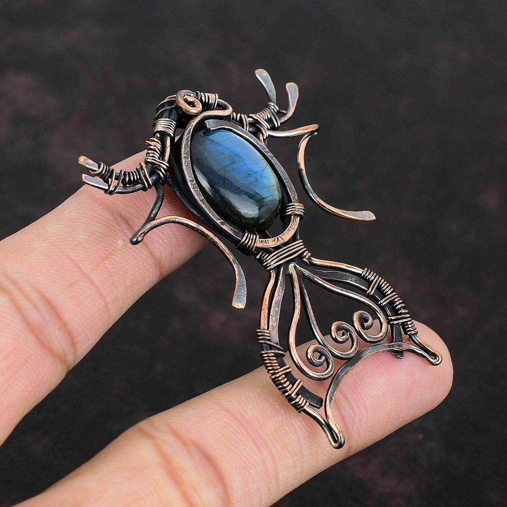 Кулон из лабрадорита, обмотанный медной проволокой, кулон ручной работы, украшение с натуральным драгоценным камнем, украшение из лабрадорита, подарок для нее, совершенно новый кулон