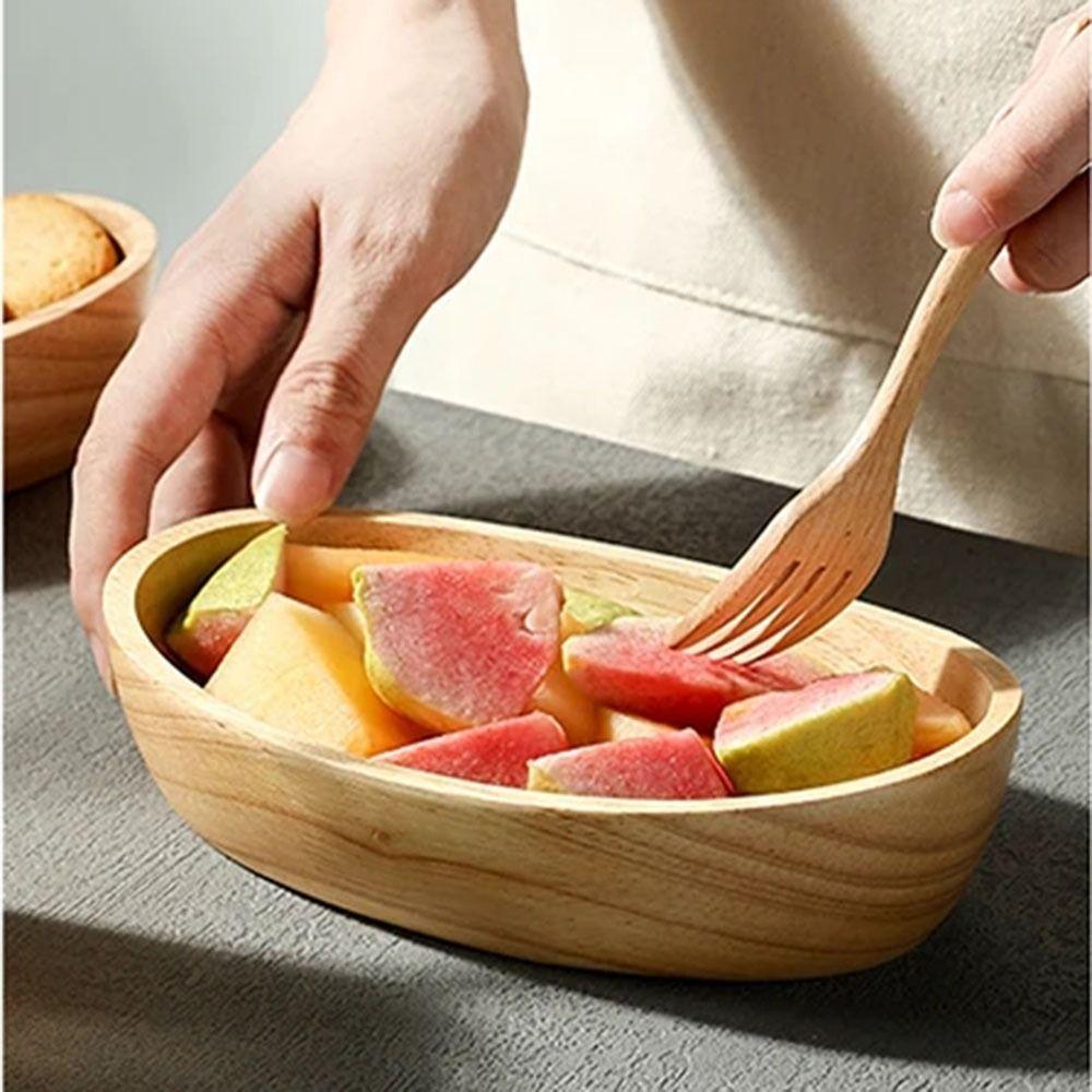 Flat Bottom Japanese Salad Bowl Stackable Fruit Platter Multi-Sized Wooden Tableware Tray Nuts