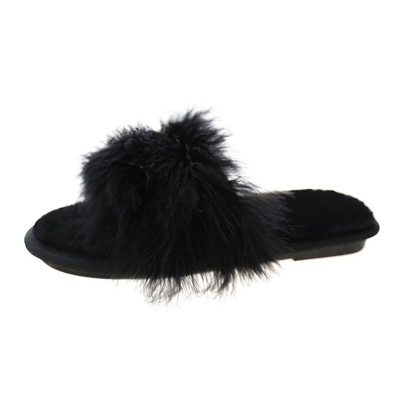 Модные плюшевые тапочки для женщин, женские осенне-зимние тапочки из страусиных перьев, легкие туфли на плоской подошве, нескользящие домашние тапочки
