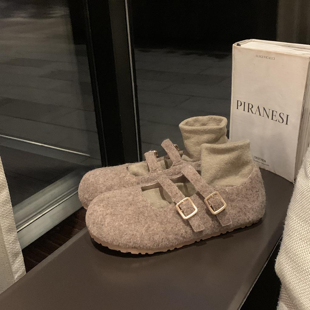Обувь на платформе с круглым носом на двойном ремешке Birkenstock шерстяная Мэри Джейн шерстяные туфли
