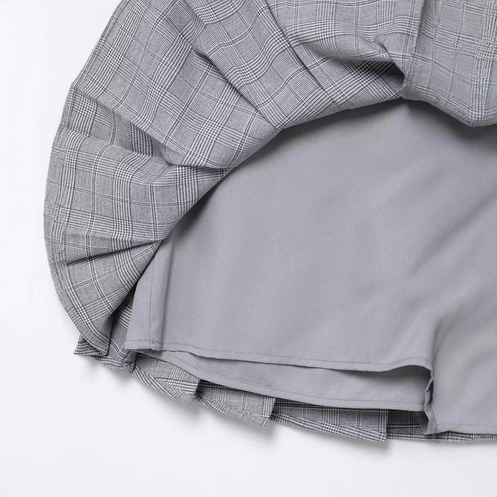 2025 Spring Women's European & American Style Versatile Plaid Pleated Skort