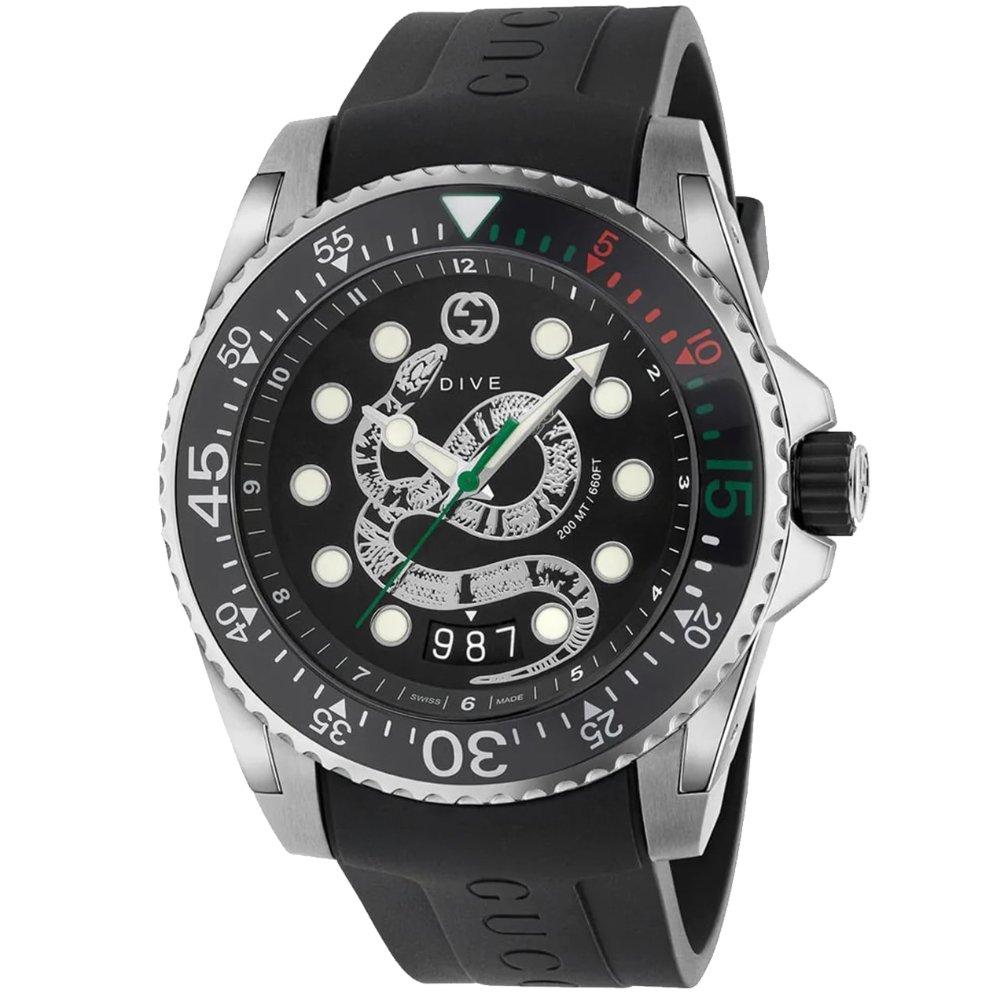 Gucci YA136217 Мужские часы с черным циферблатом в виде змеи