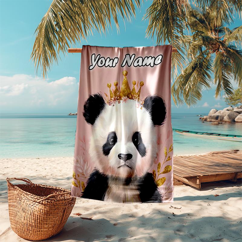 1PC Custom Name Royal Panda Majesty Beach Towel Highly Absorbent And Sand-Resistant Towel for Swimming, Pool, Yoga, And Travel Lightweight