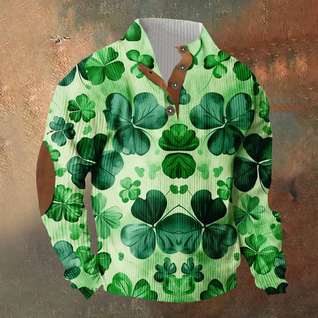 Трикотажный принт на 3 пуговицах - вельветовый мужской свитшот со стоячим воротником и карманом, повседневный свитшот на пуговицах для активного отдыха