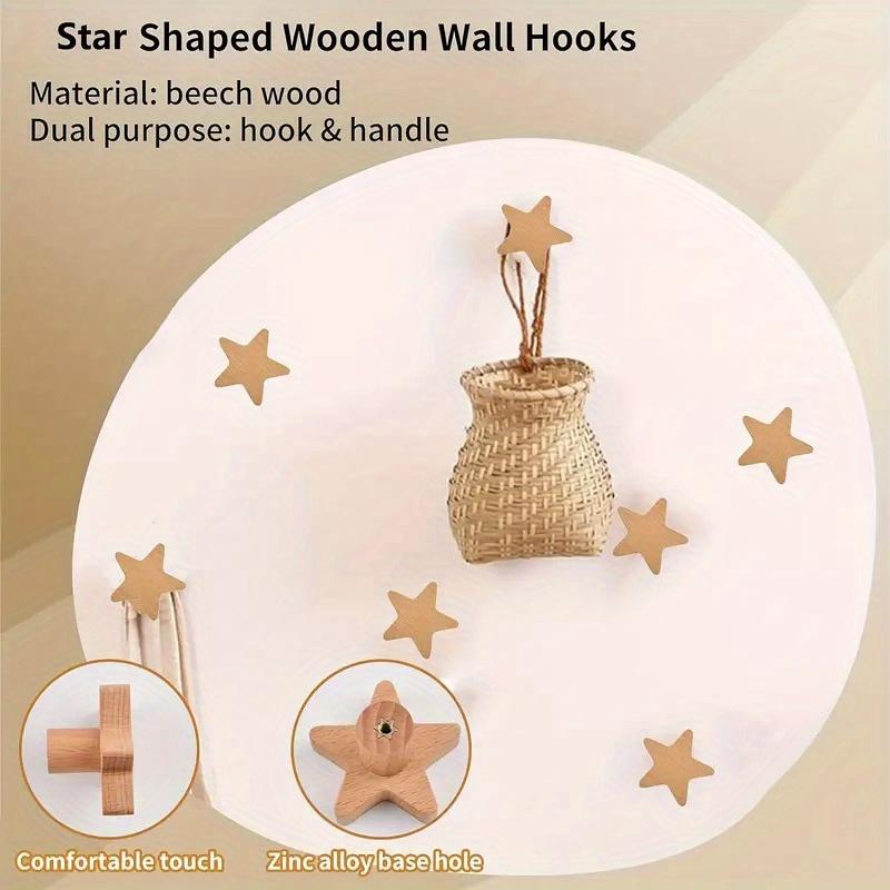 Богемные ручки для ящиков в форме звезды, 6 шт., деревянные ручки из бука для шкафов/ящиков/тумбочек, с винтами