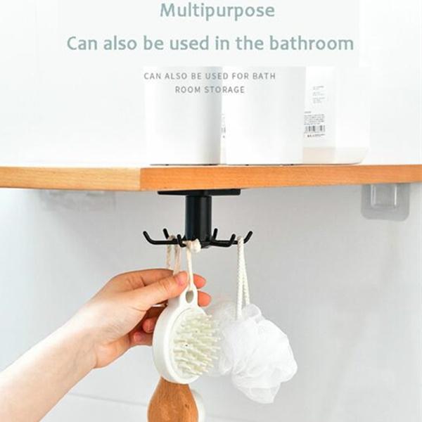 360 Rotation Rotatable Hooks for Kitchen Organizer and Storage Hanging Creative Tableware Bathroom Organizer Self Adhesive Hooks
