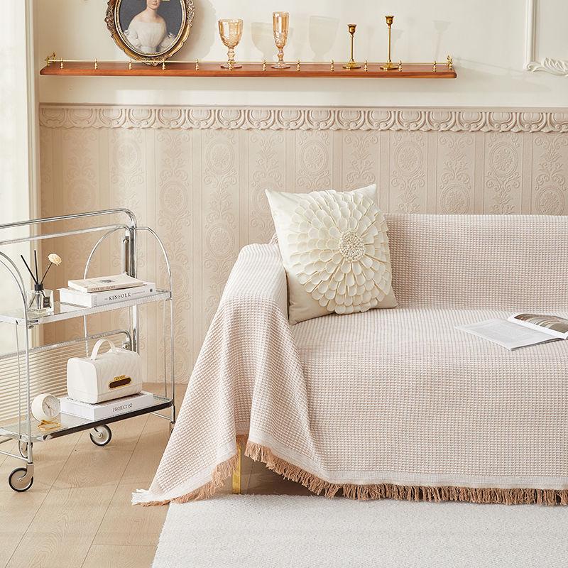 Универсальный чехол на диван из хлопка и льна: Нескользящий, Полное покрытие, Вафельный дизайн для четырех сезонов