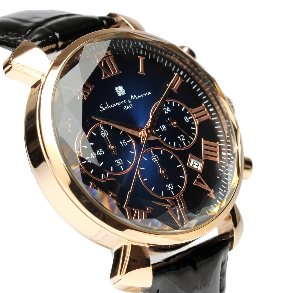 Salvatore Marra Стеклянный хронограф с кожаным градиентом и мужские часы, многогранный ремешок, зеленый, синий, черный, SM19104-PGBLBK