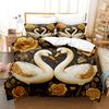 Rose Golden Swan Print Pattern Polyester Bedding Set - Soft And Comfortable,  Home Decoration,King,Queen Size,Valentine'S Day