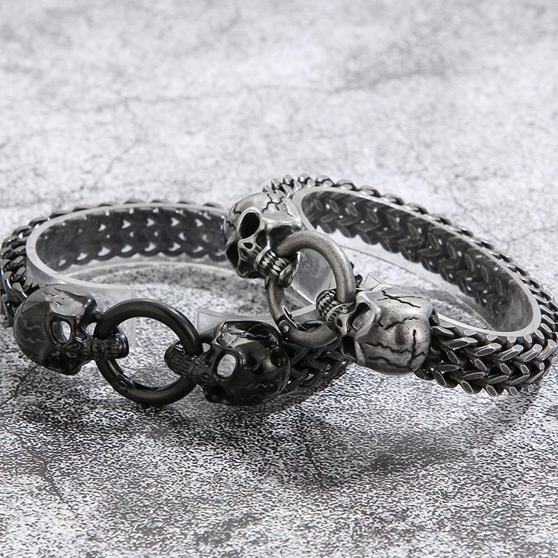 Готический браслет с черепом, мужской браслет в стиле панк-рок, мужские байкерские браслеты, позолоченные ювелирные аксессуары из нержавеющей стали