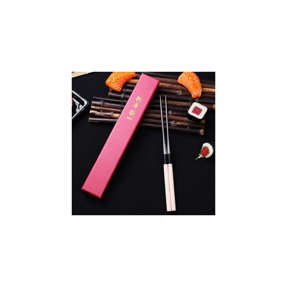 Apaeofl Stainless Steel Long Chopsticks with Premium White Wood Handle - Serving Chopsticks,