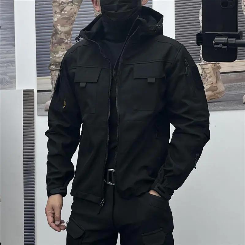 Мужская облегающая куртка Soft Shell Tactical Cycling Short, весна-осень, флисовая эластичная куртка для активного отдыха, водонепроницаемая и устойчивая к царапинам, серая