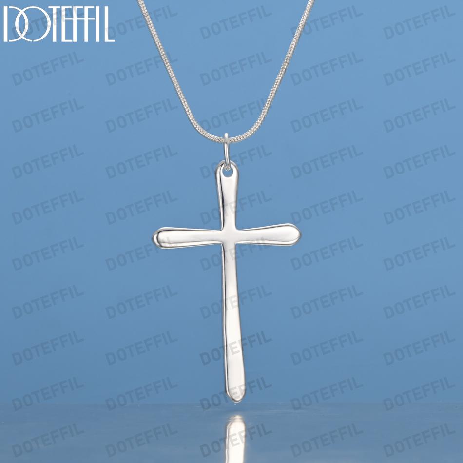 925 стерлингового серебра плоский крест 18 дюймов женское ожерелье с подвеской модные свадебные украшения
