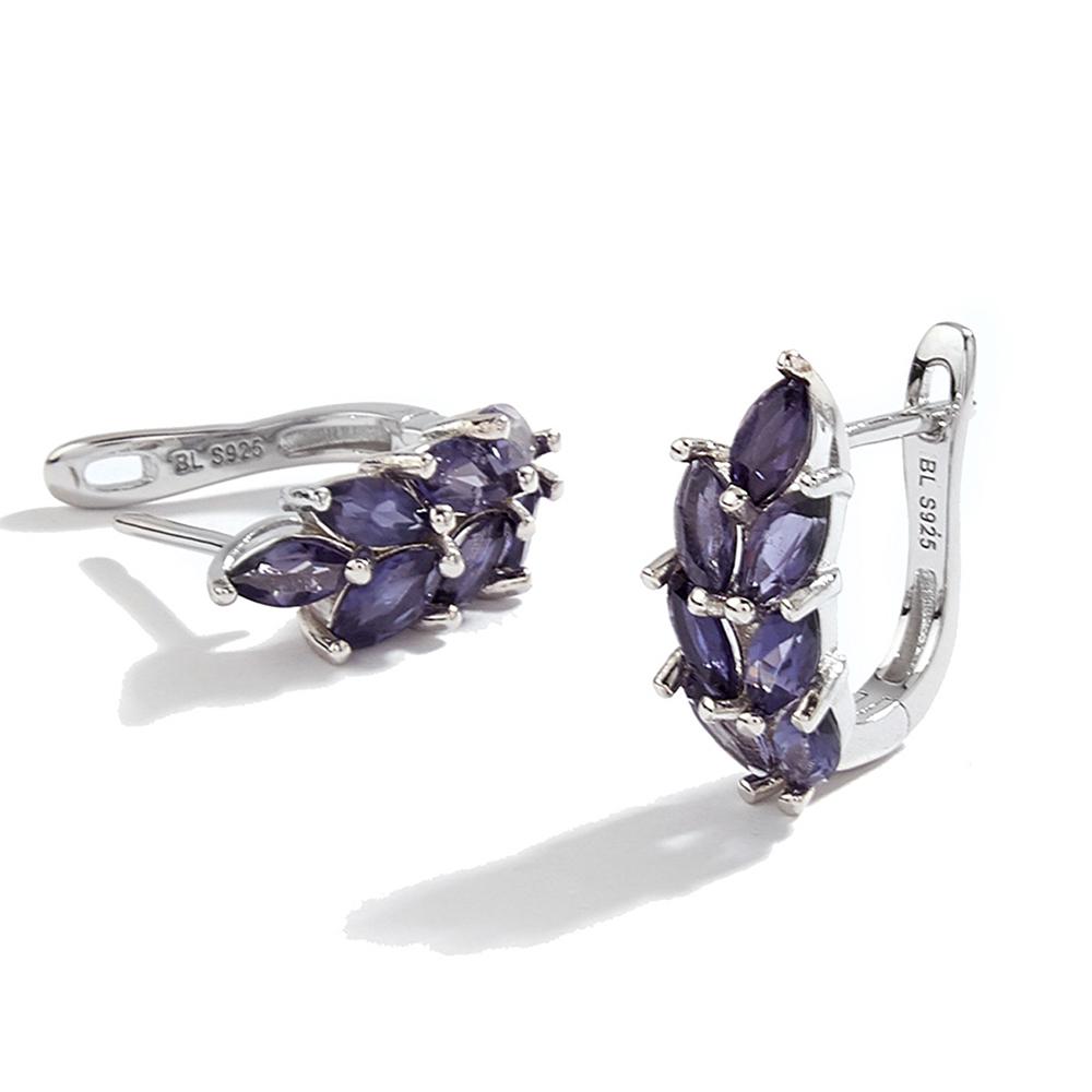 Bolaijewelry 925 Sterling Silver Light Luxury Iolite Natural Gemstone Earrings for Women's Anniversary Gift