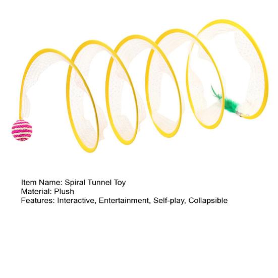 Самостоятельная игра Кошачий туннель Пружинная игрушка Складной Кошачий Охотничий Спиральный туннель с пером и мышкой/шариком для домашних кошек Щенка Котенка Кролика