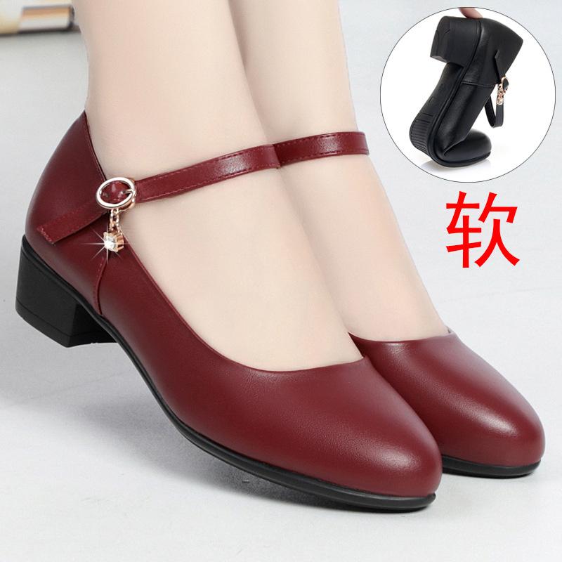 Autumn Women Fashion Sweet Comfort Buckle Strap Square Heel Pumps Casual Black Leather Office High Heel Shoes