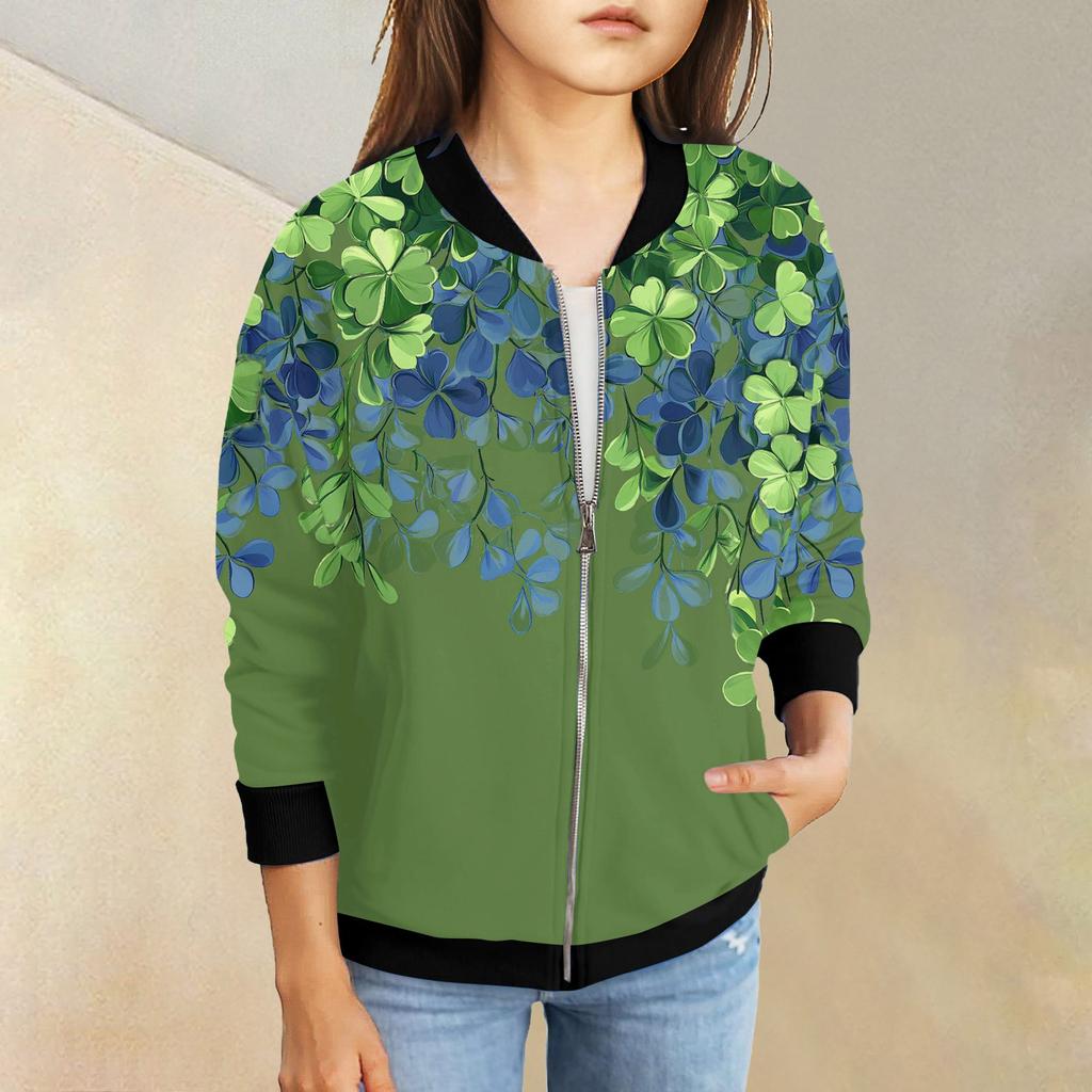 Девочки куртки на молнии детские осенние толстовки с длинным рукавом верхняя одежда с карманами St. День Святого Патрика 5-15 лет