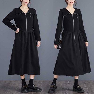 Реальное фото в наличии, черное платье в стиле Хепберн, новинка осени, темпераментное платье светской львицы с длинными рукавами, высококлассное, премиальное длинное платье.