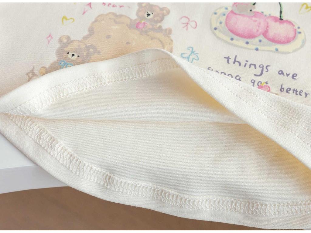 Корейская осенняя мультяшная футболка с длинным рукавом для девочек: Милый, Цветовой блок, Универсальный принт