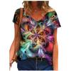 5XL Повседневная летняя футболка для женщин 2021 года, новые свободные топы с коротким рукавом и V-образным вырезом, уличные женские футболки с цветочным принтом