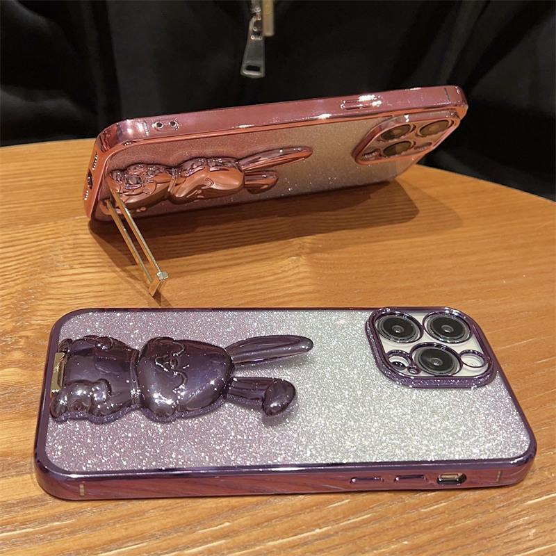 Сияющий блестящий 3d чехол для телефона с кроликом для Iphone 14pro Max 13 12 11 Pro Max 14 Plus 11, противоударный мягкий чехол-бампер, задняя крышка