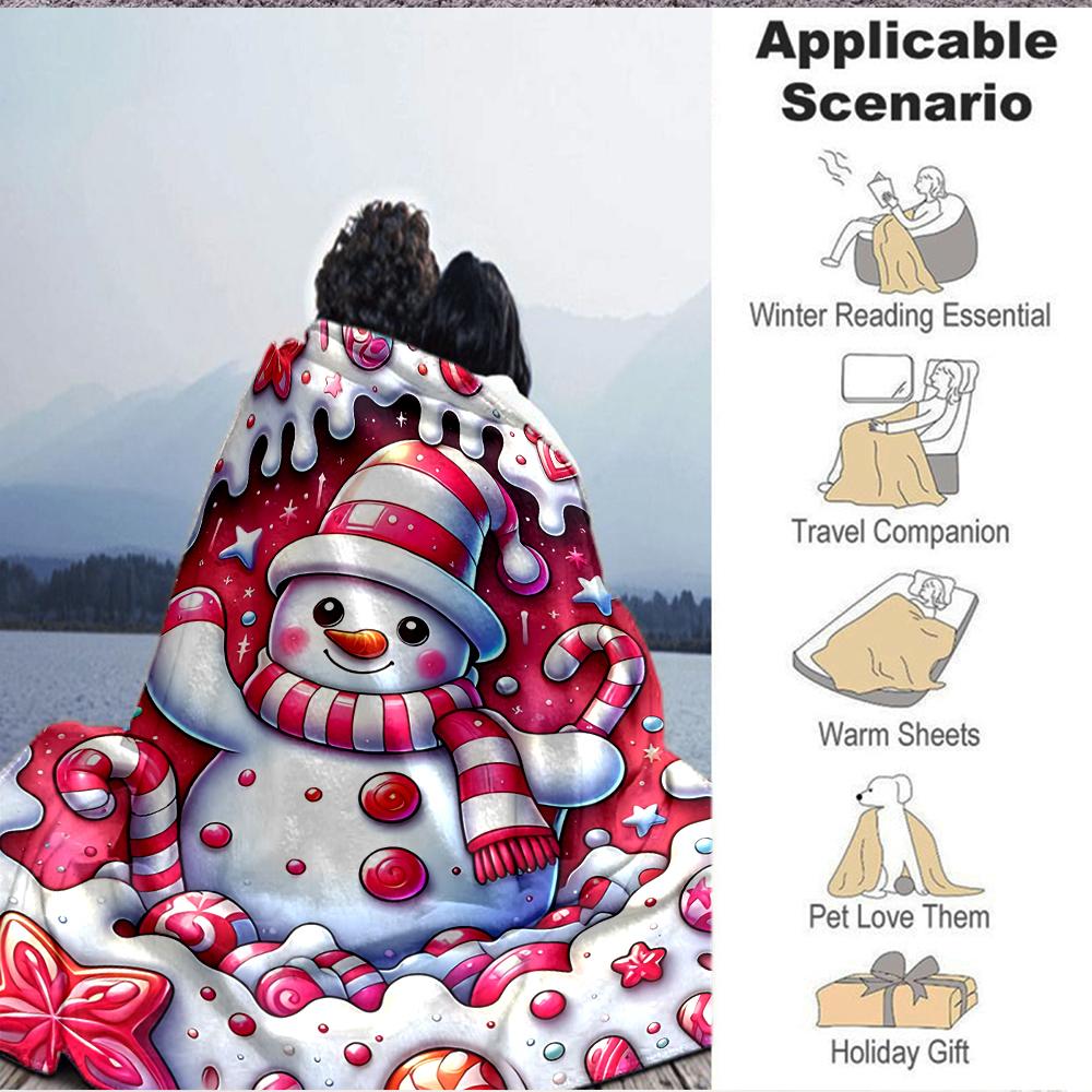 1Pc Winter Wonderland Snowman Flannel Blanket, Soft And Comfortable, Casual Warm, Camping Travel, Christmas, Halloween Xmas Gift. G154