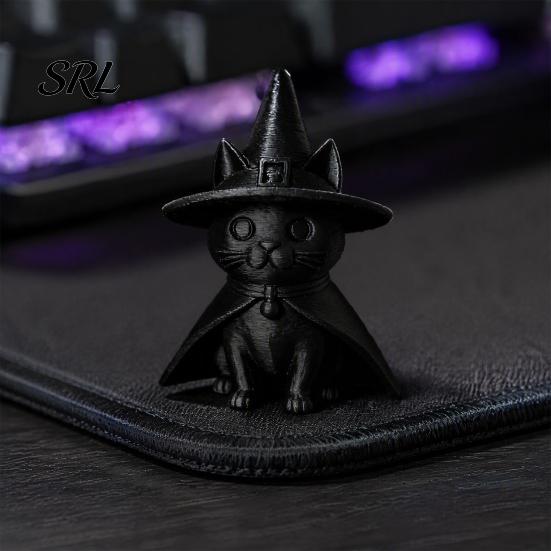 Магический Колдун Черный Кот Фигурка, Готическая Фигурка Колдуньи в Шляпе, 3D Печатный Плащ Котенка, Уникальная Декоративная Статуэтка для Комнаты в Стиле Ведьминой Хижины, Жутко Милый Хэллоуин Декор для Рабочего Стола