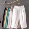 Cotton Hemp Cropped Pants Women's Summer Loose Plus Size Linen Elastic Waist Haren Pants Summer Women's Casual Pants