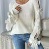 Women's Crew Neck Long Sleeve Bow Knot Knit Sweater Loose Fit Casual Pullover Top