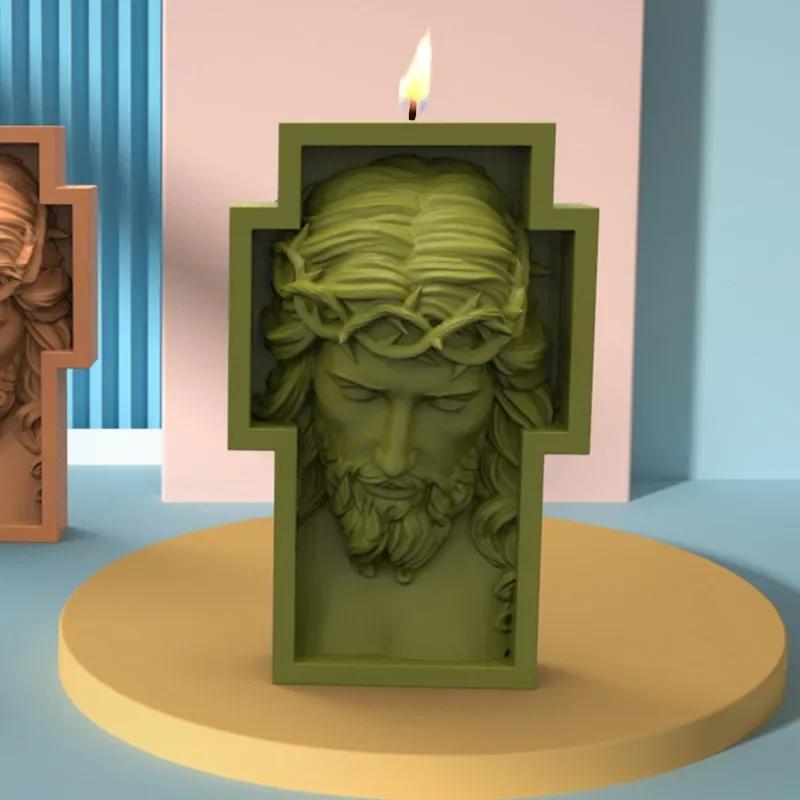 Сделай сам 2D/3D статуя Иисуса Марии смола гипс силиконовая форма крест статуя Иисуса скульптура свеча силиконовая форма гипсовая форма форма для воска