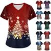 Women's Fashion V-neck Short Sleeve Workwear With Pockets Christmas Printed Tops