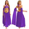 Women's Belly Dance Costume Set: Self-Tie Halter Crop Top with Built-In Briefs & Side Slit Chiffon Skirt + Removable Split Sleeves