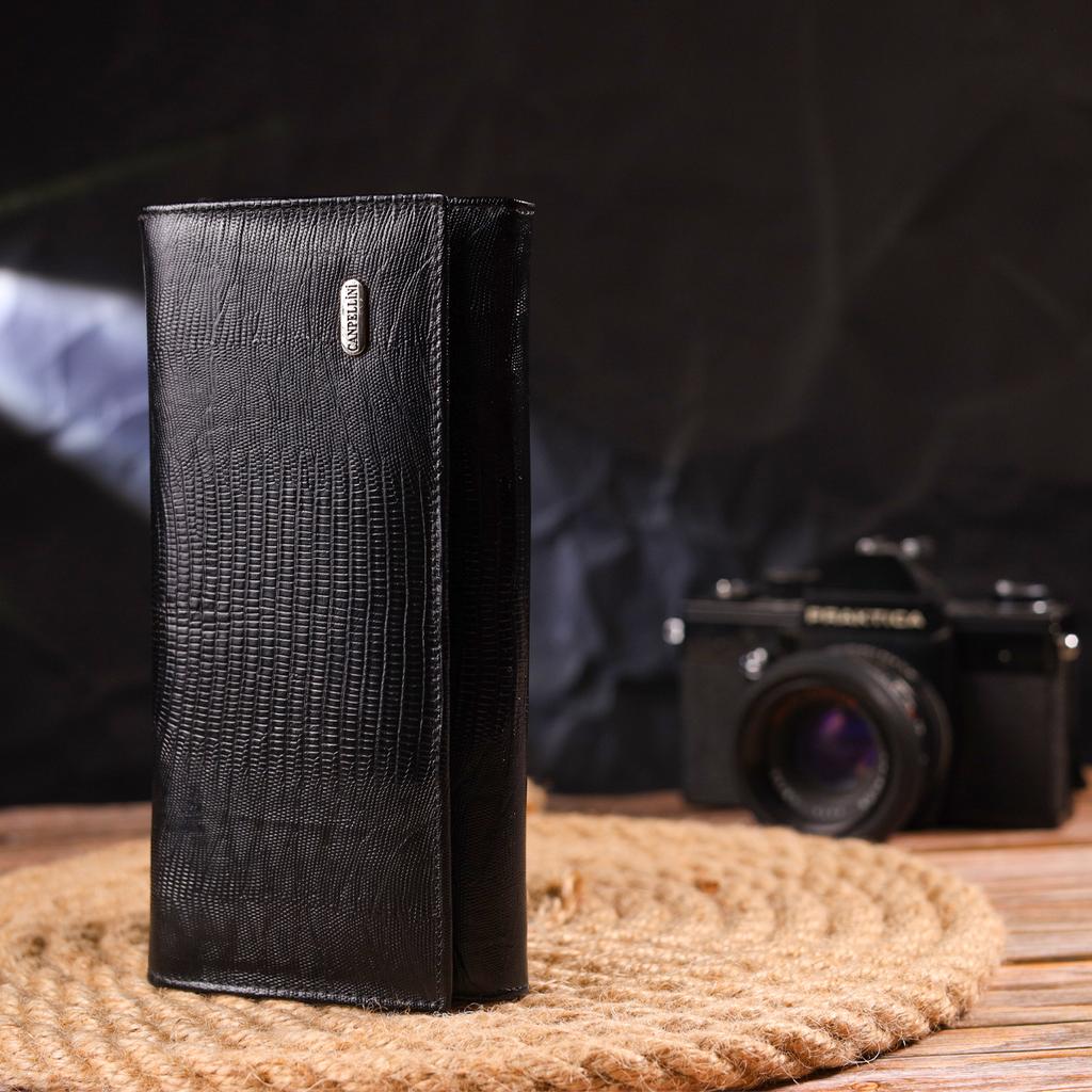 Привлекательный Женский кошелек с монетницей из натуральной фактурной кожи CANPELLINI Wallet 21527 Черный