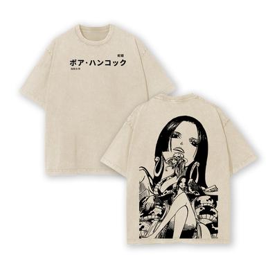 Boa Hancock One Piece Anime Double Printed Vintage Washed Tee Unisex Oversize He