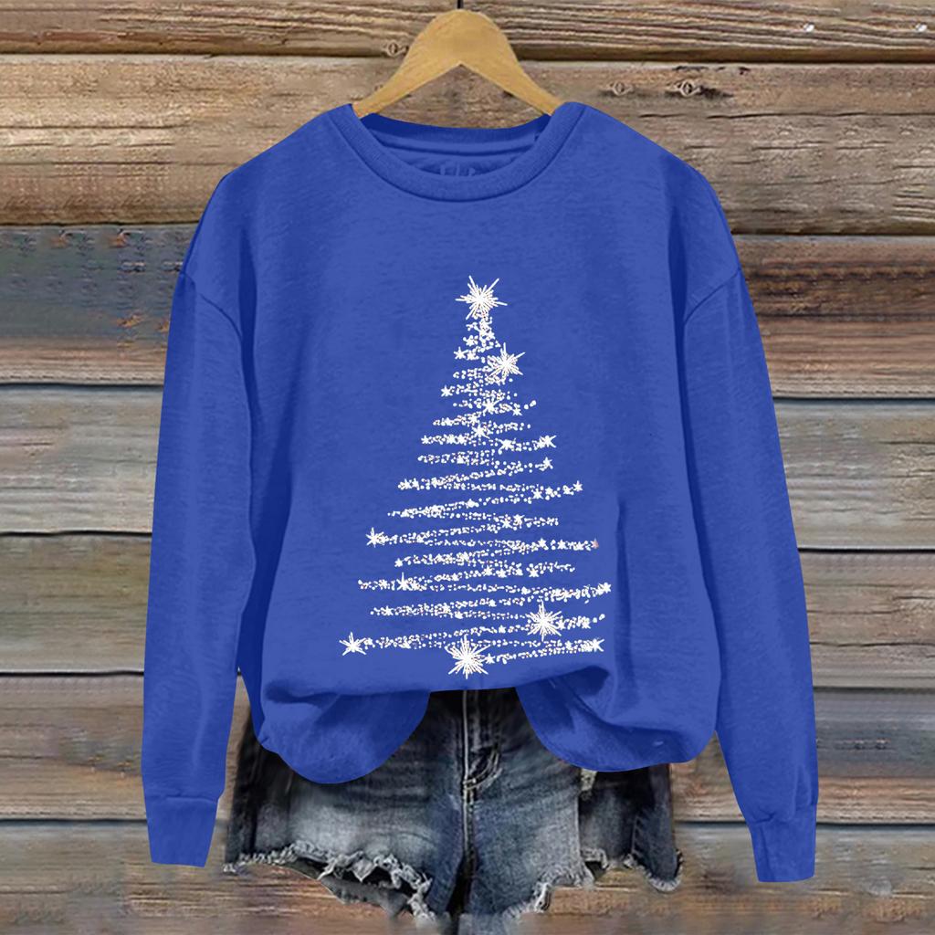 Женская рождественская повседневная спортивная толстовка с принтом, длинными рукавами и круглым вырезом.