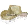 Shimmering Rhinestones Fringed Hat for Women Men Musical Festival Fedoras Hat with Large Glittering Powder for Parties