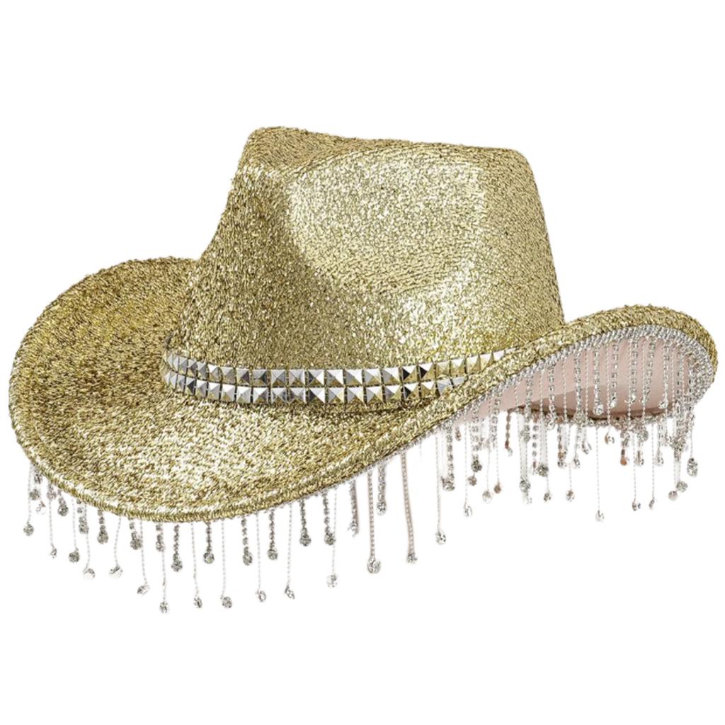 Shimmering Rhinestones Fringed Hat for Women Men Musical Festival Fedoras Hat with Large Glittering Powder for Parties