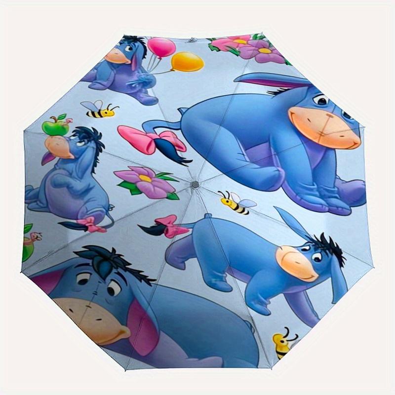 Eeyore,Donkey Fully automatic themed umbrella - 8 ribs durable iron frame, tri-fold compact design, perfect as a gift, travel umbrella, unis
