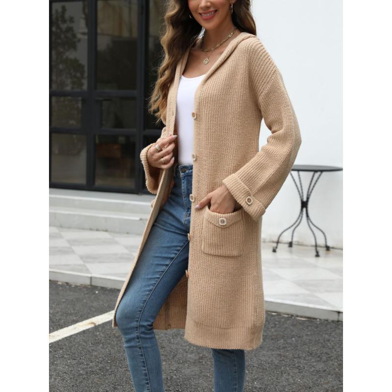 Women's Autumn and Winter V-neck Knit Cardigan Loose Solid Color Sweater